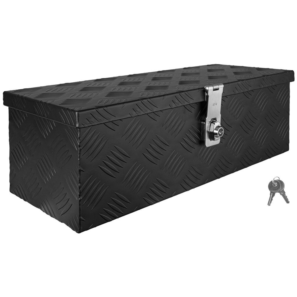 Deichselbox Schwarz Werkzeugkasten Truckbox Alu Box Anhänger Kiste mit Deckel Abschließbar Alubox Transportbox Werkzeugbox Aluminium Aufbewahrung...