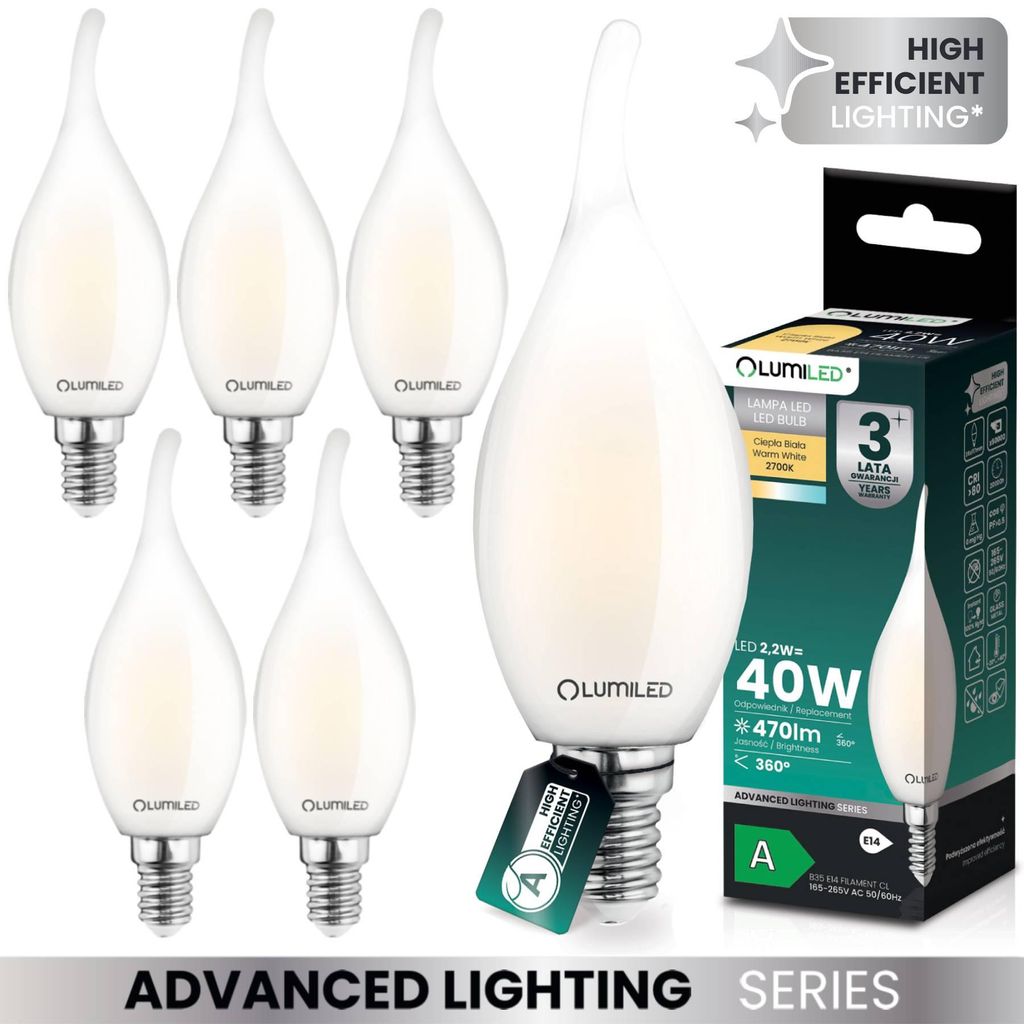 LUMILED 6er Set LED Kerzenlampe BA35 E14 Windstoß Ultraeffizient 2,2W 470lm Ersatz 40W 2700K Warmweiß Filament Milchglas 360° Abstrahlwinkel Nic...