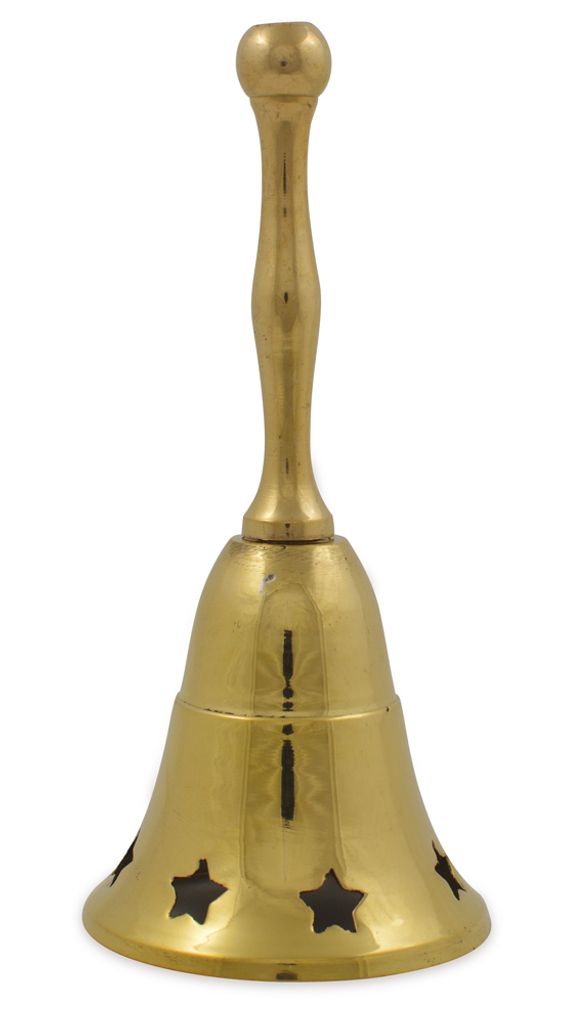 Messing Weihnachtsmann Glocke mit Sternen - Gold 13 cm | Produktbild 