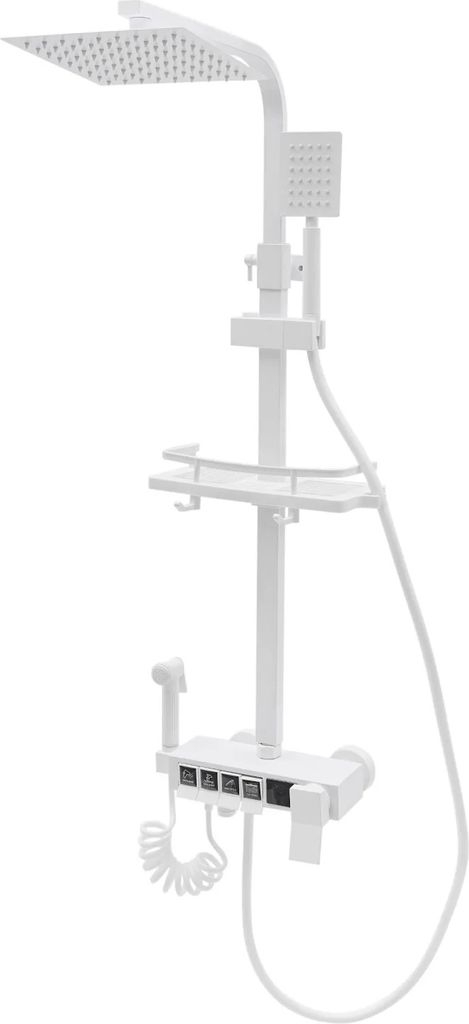Duschpaneelsystem, höhenverstellbar, 4 Wasseranschlüsse, WEISS