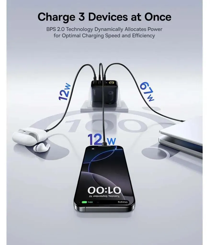 Chargeur USB C Baseus E0121B00 100W Rapide GaN Bleu Noir - 6