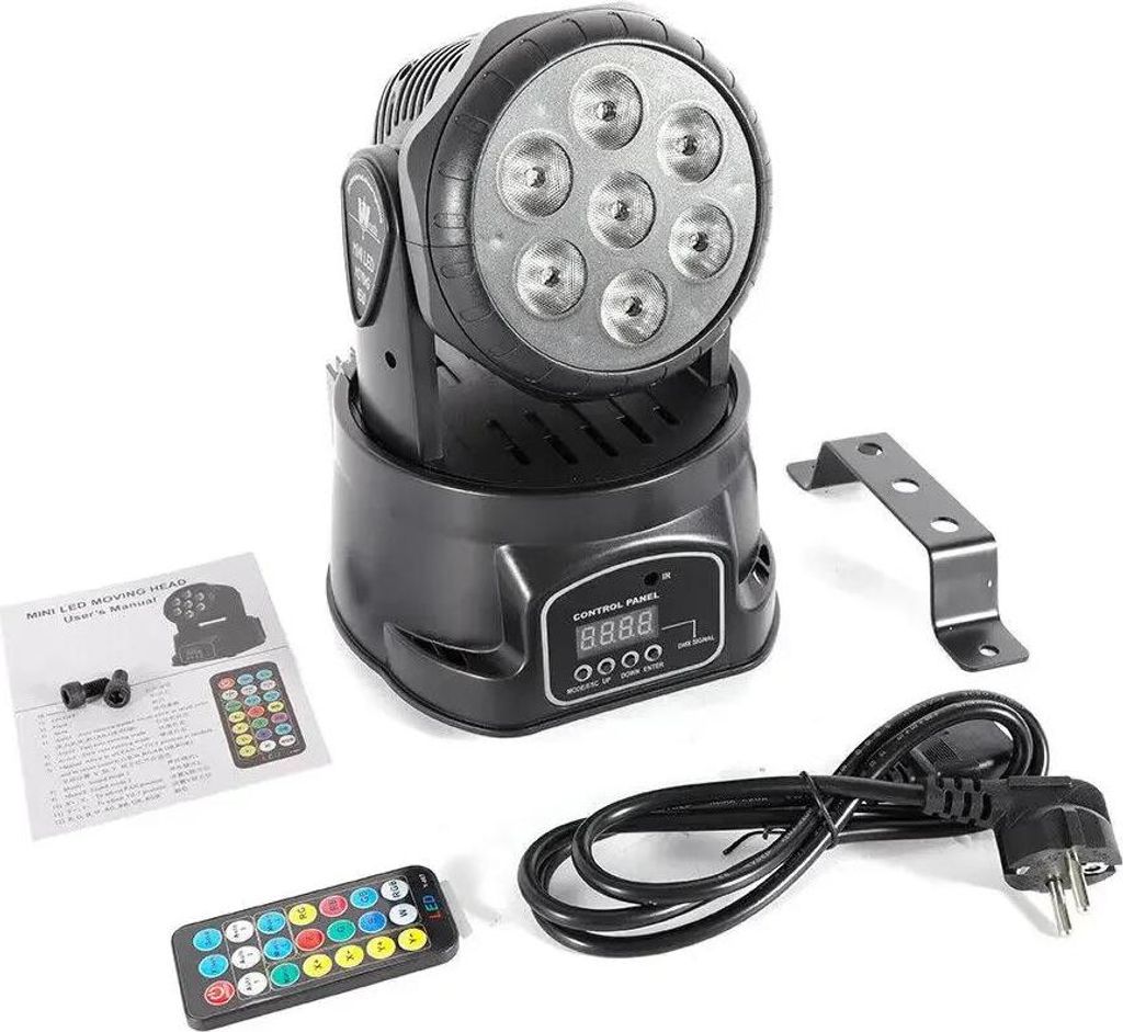 4-in-1 LED Discolicht - DMX Moving Head - 7x RGB LED - 105 W - Fernbedienung - AC 100–240 V - Schwarz