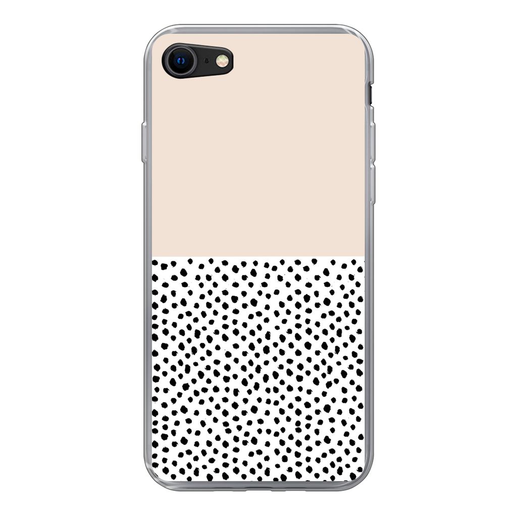 MuchoWow Handyhülle Schutzhülle Hülle für iPhone SE 2020 Polka dots - Weiß - Schwarz Silikon Softcase Handy Hülle - Kartenbesitzer