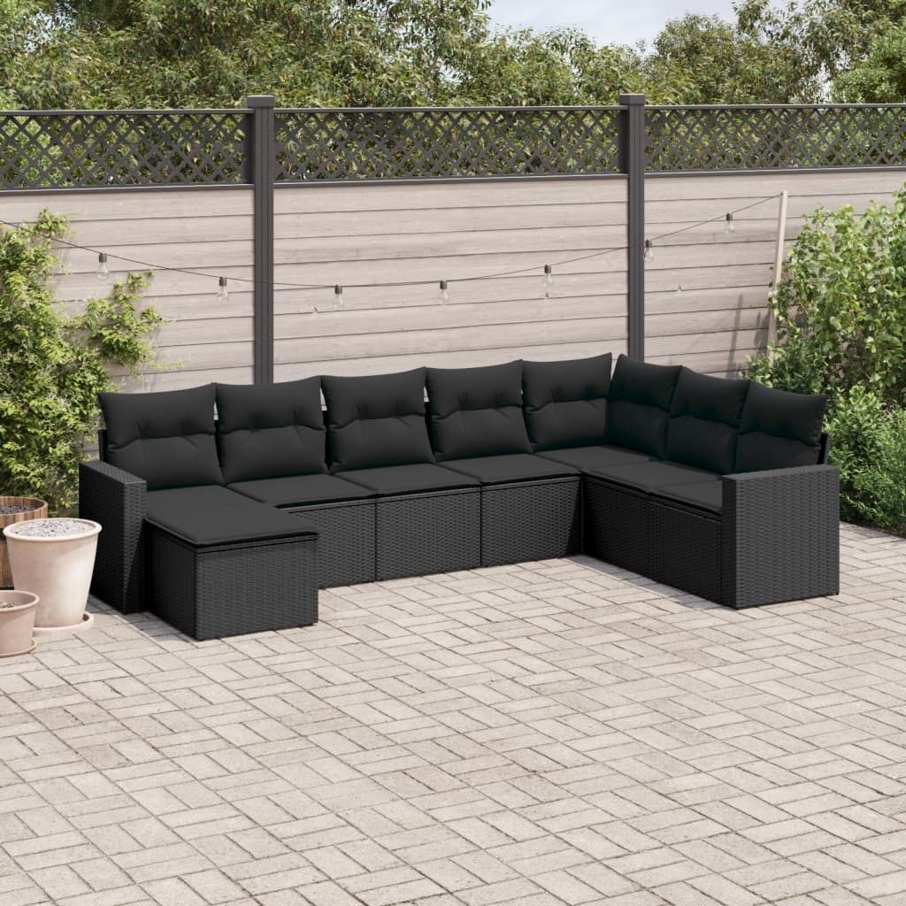 Maison Exclusive - 8-tlg. Garten-Sofagarnitur mit Kissen Schwarz Poly Rattan