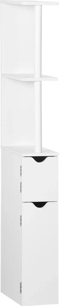 Armoire de salle de bain haute et fine avec portes, design blanc pur