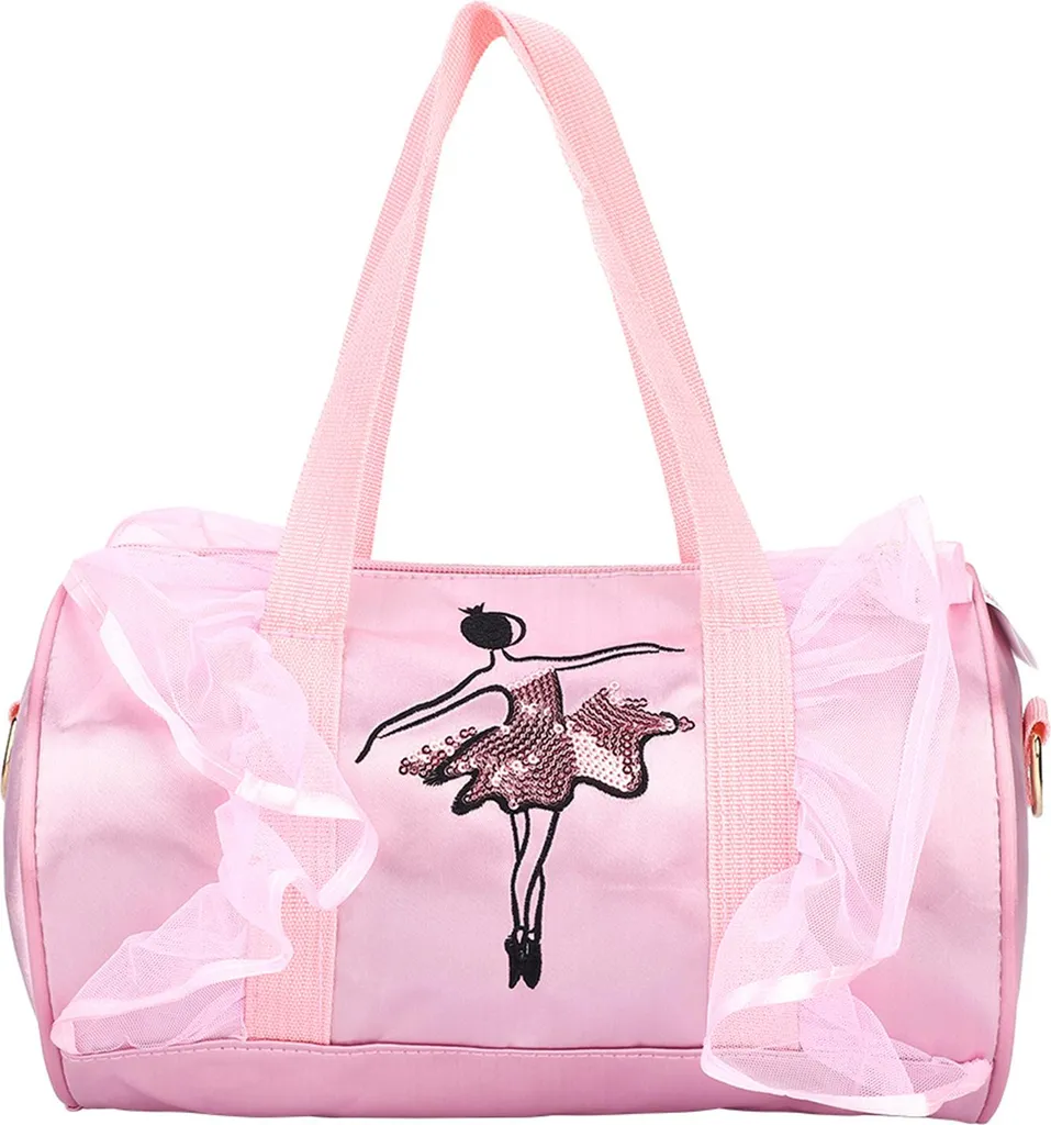 Borsa da ballo per bambine, bambina, ballerina, bambini, paillettes, borsa a tracolla per la danza (rosa, garza lunga)