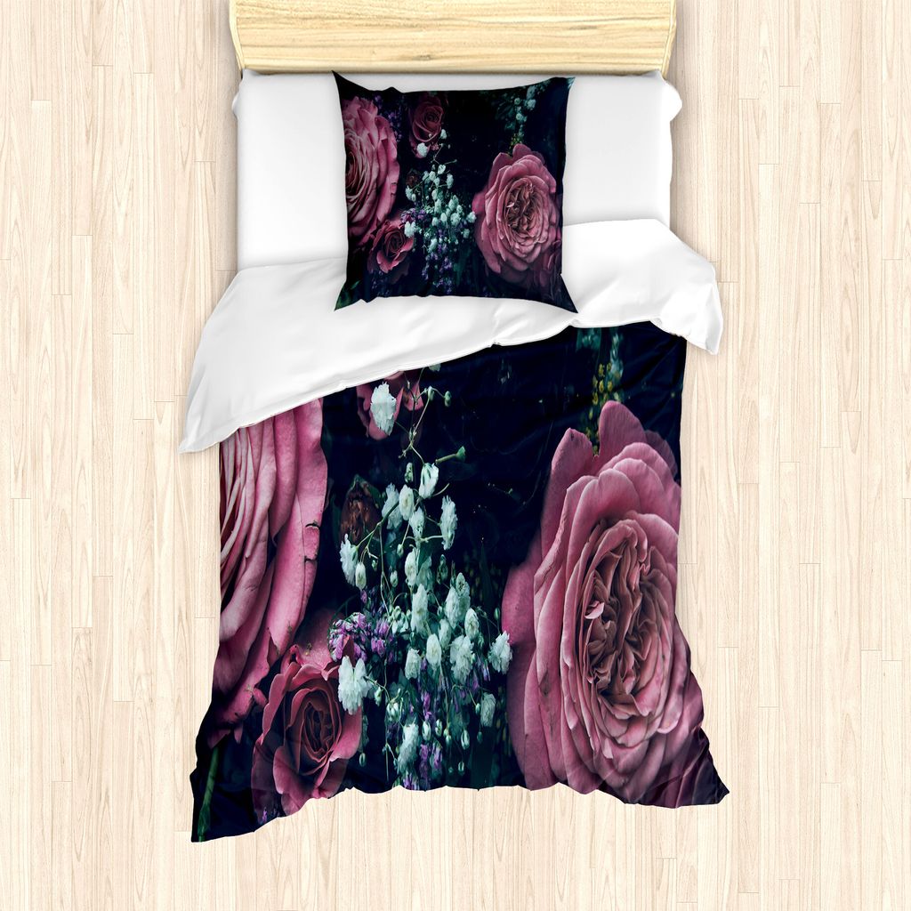 ABAKUHAUS Vintage Rose Bettbezug Set für Einzelbetten, Dreamy Romantic Flower, Milbensicher Allergiker geeignet mit Kissenbezug, 135 cm x 200 cm -...