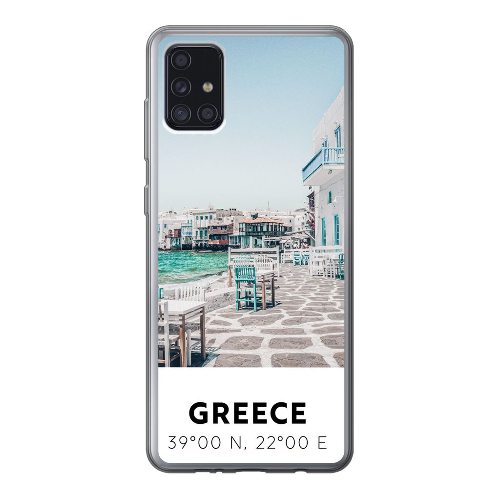 MuchoWow Handyhülle Schutzhülle Hülle für Samsung Galaxy A52 5G Griechenland - Meer - Blau Silikon Softcase Handy Hülle - Umschlag