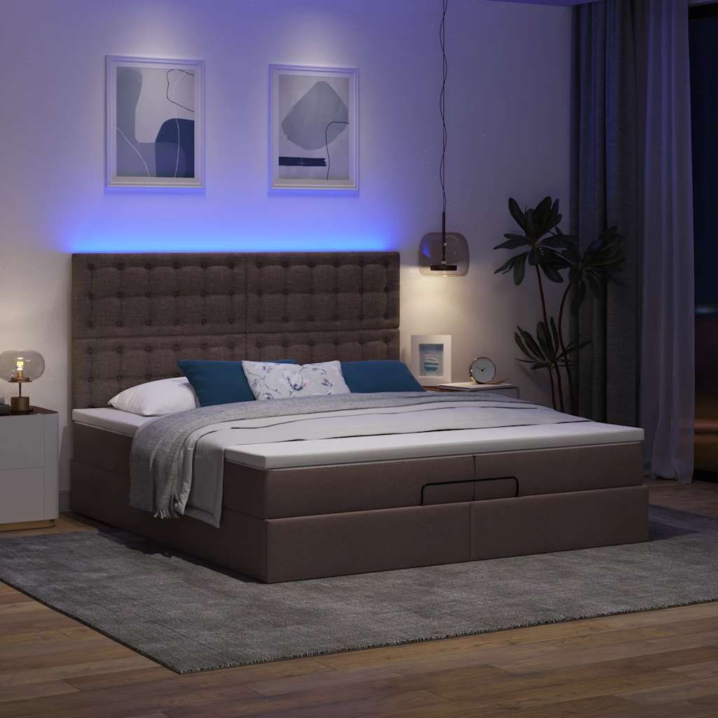 Möbel Ottoman-Bett mit Matratzen & LEDs Dunkelbraun 200x200 cm Stoff - Klassische Betten 3314200