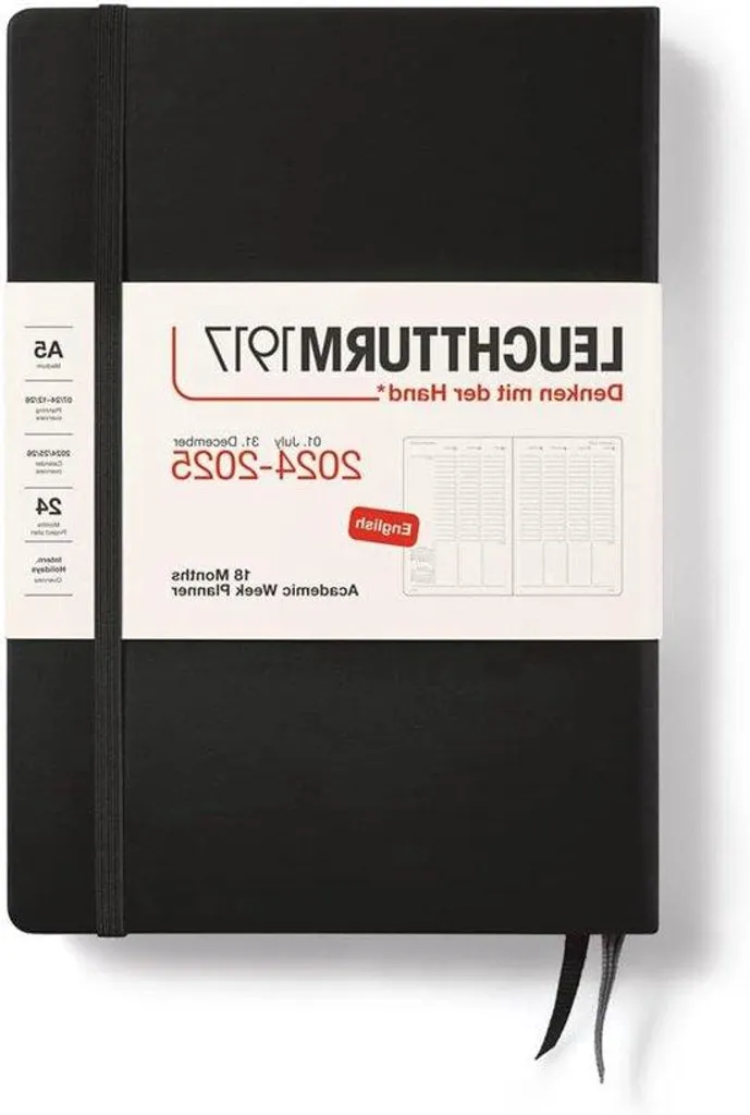 Agenda hebdomadaire 2025 noir format moyen avec couverture rigide A5