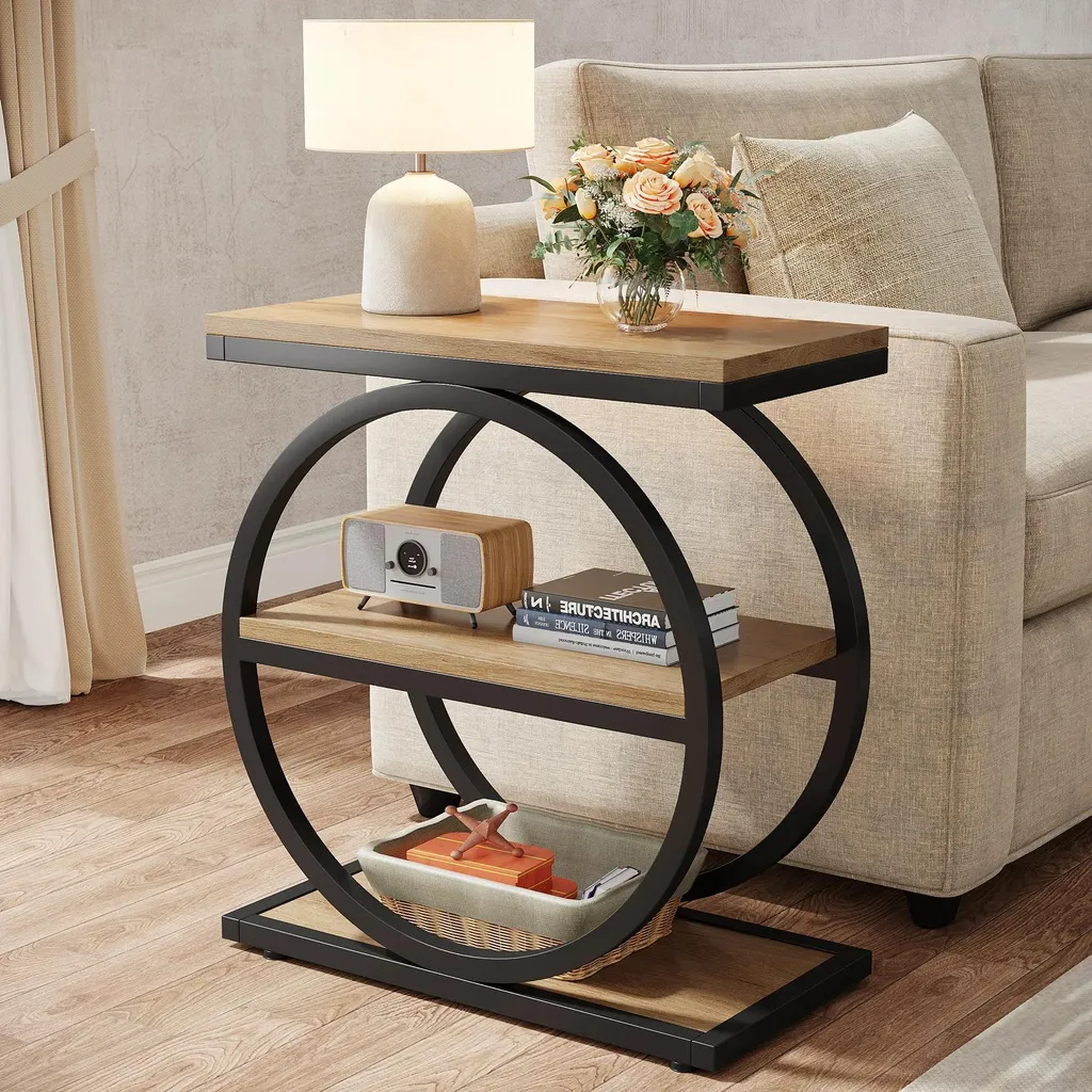 Bout de canapé style industriel en bois et métal chêne gris vintage