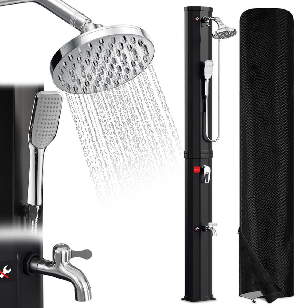 Aopunly Solardusche Pooldusche Gartendusche 60L Schwarz mit Schutzhaube und Handbrause Campingdusche bis zu 60°C Regendusche Außendusche Camping ...