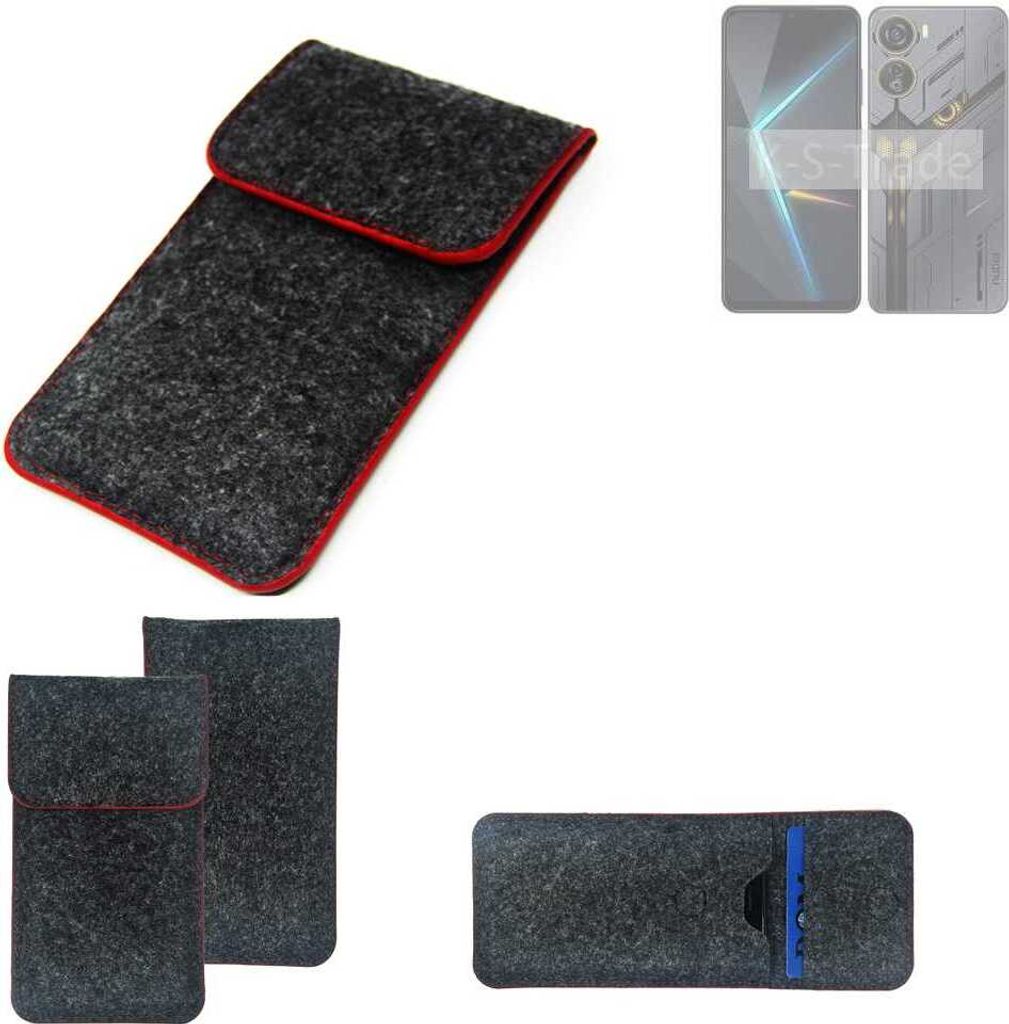 K-S-Trade Handy Schutz Hülle kompatibel mit Nubia Neo 5G Schutzhülle Handyhülle Filztasche Pouch Tasche Case Sleeve Filzhülle dunkelgrau roter