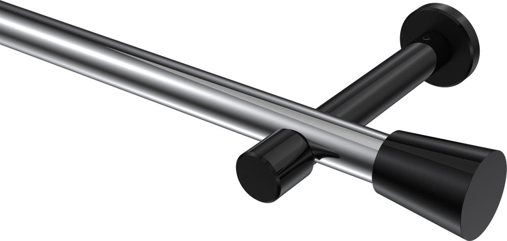 Interdeco Gardinenstange / Vorhangstange Chrom / Schwarz, Typ Prestige Sitra (Konus) ohne Ringe, 20 mm Ø 1-läufig, 400 cm