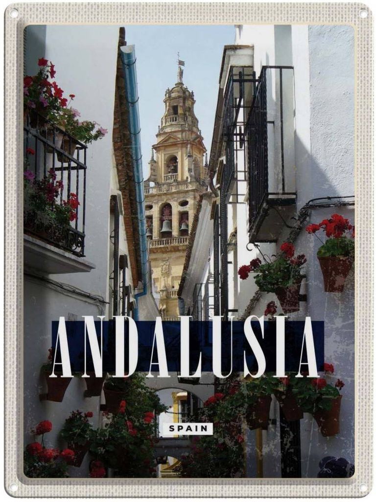 vianmo Blechschild 40x30 cm Andalusia Spain Spainen Bildmotiv Reisemotiv Abenteuer Reisen Straße Stadt Urlaub