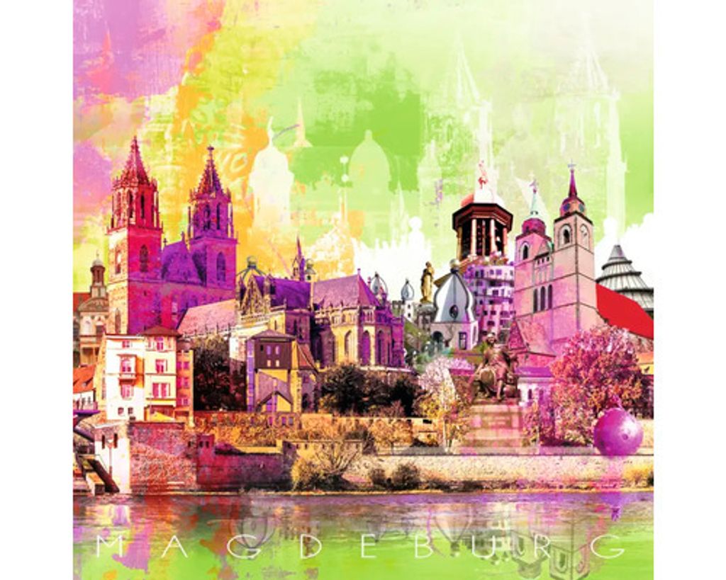 Glasbild Magdeburg Elbe Wahrzeichen II 50x50 cm Produktbild 