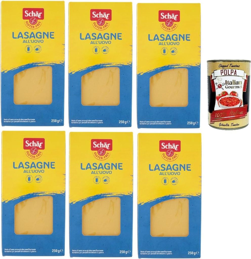 SCHÄR Senza Glutine Lasagna, Glutenfrei Pasta nudeln, gluten free pasta, 6x 250g + Italian Gourmet polpa 400g