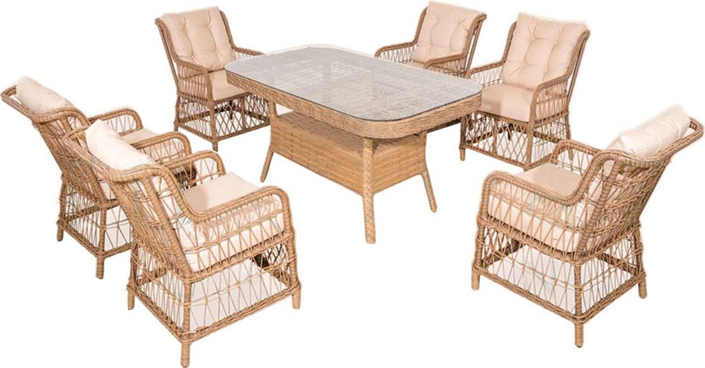 Hochwertiges Rattan Set Garten Möbel Sofagarnitur 7 tlg. Tisch Sessel