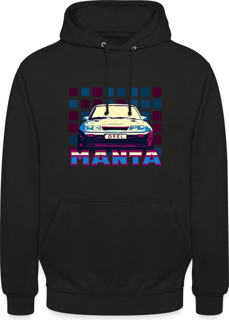 Spreadshirt Opel Manta Frontsicht Cooles 80er Design Uni Hoodie, XXL, Schwarz