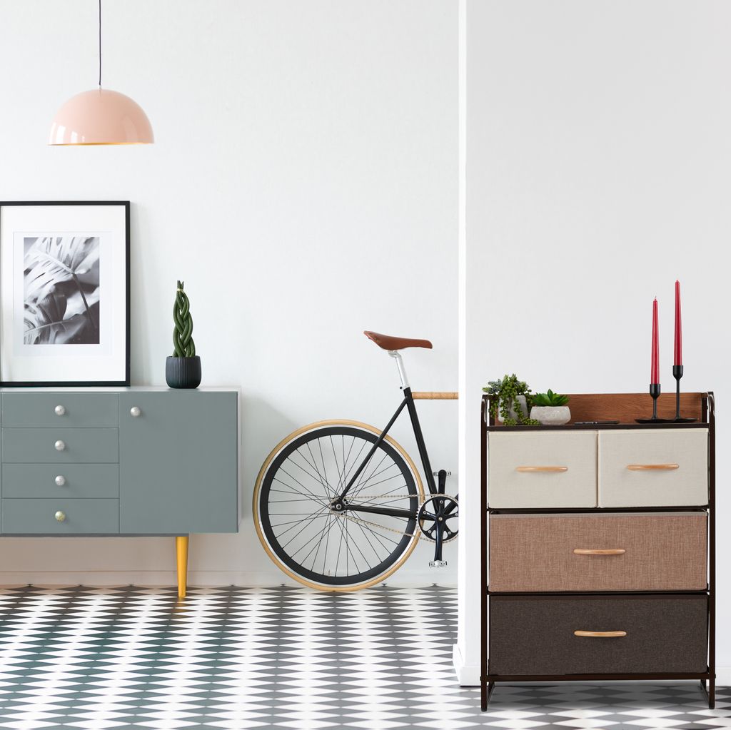 Relaxdays Schubladenschrank, 4 Stoff Fächer, Ablage, Produktbild 