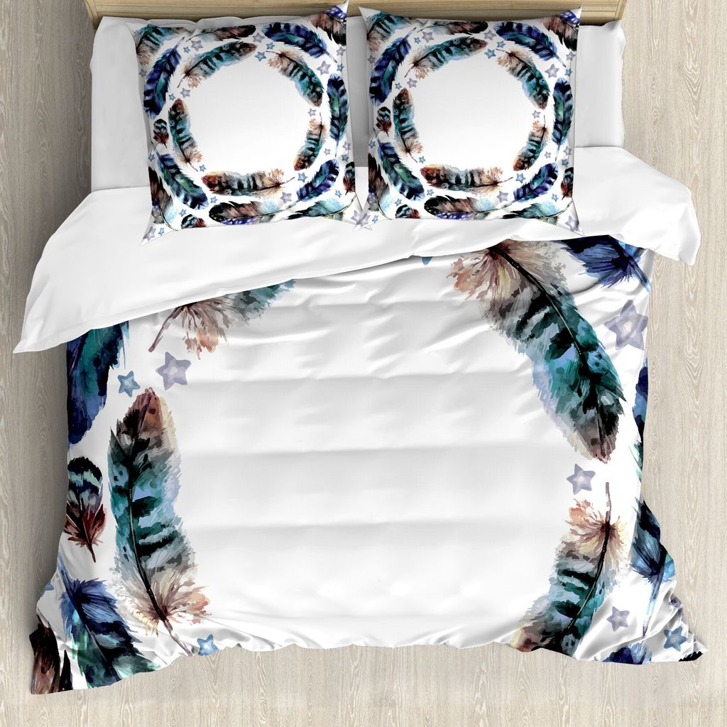 ABAKUHAUS Ethnisch Bettbezug, Boho Gypsy Feder, Milbensicher Allergiker geeignet mit Kissenbezügen, 155 cm x 220 cm - 80 x 80 cm, lila Teal