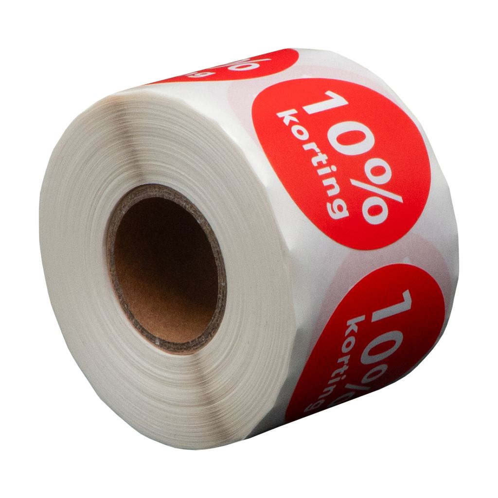 500 Etiketten Rund 10% Rabatt Rot - 35 mm auf Rolle - Rabattaufkleber - Werbeaufkleber - Runde Aufkleber - DULA