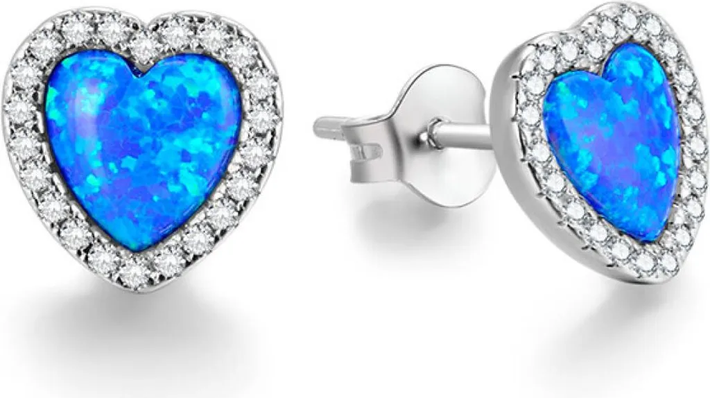 Boucles d'oreilles puces en opale synthétique bleue pour femme élégante