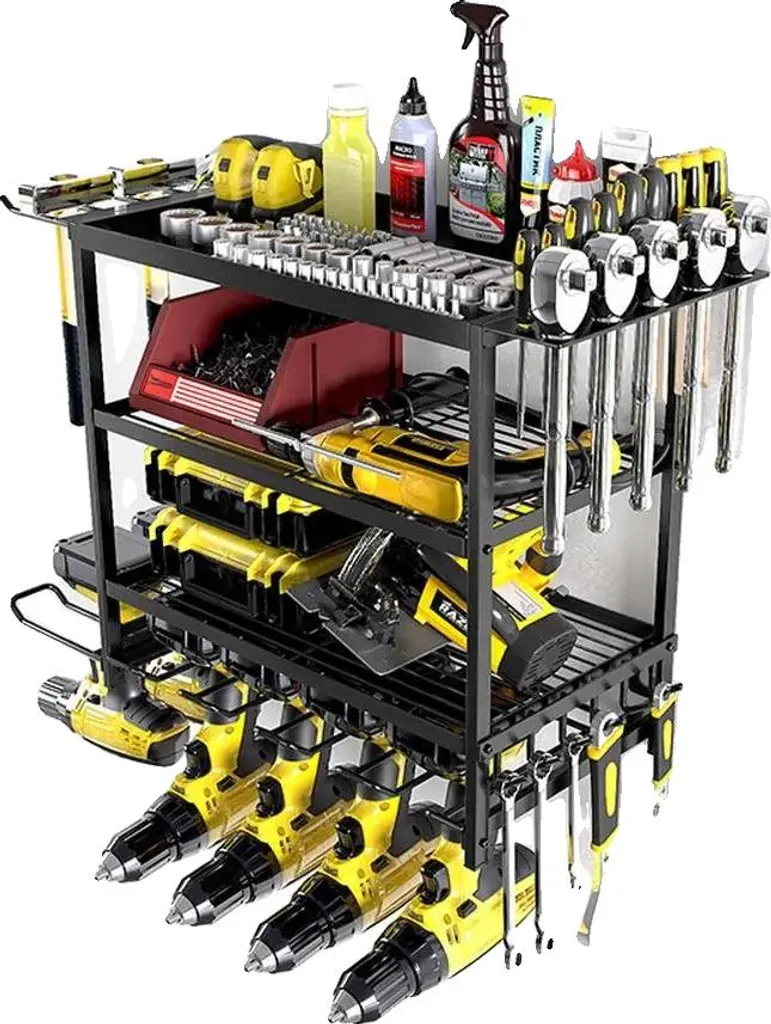 Organisateur d'outils pour garage et atelier, fixation murale 4 étages