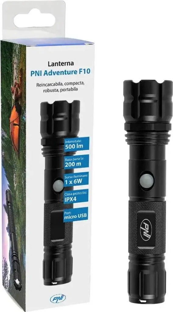 Lampe torche LED camping et randonnée PNI Adventure F10 aluminium 200m