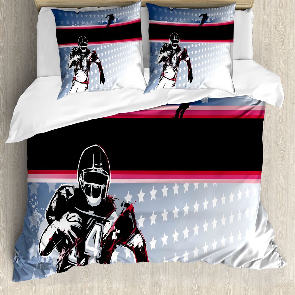 ABAKUHAUS Americana Bettbezug, Baseball-Spieler-Stern, Milbensicher Allergiker geeignet mit Kissenbezügen, 200 cm x 200 cm - 80 x 80 cm, Mehrfarbig