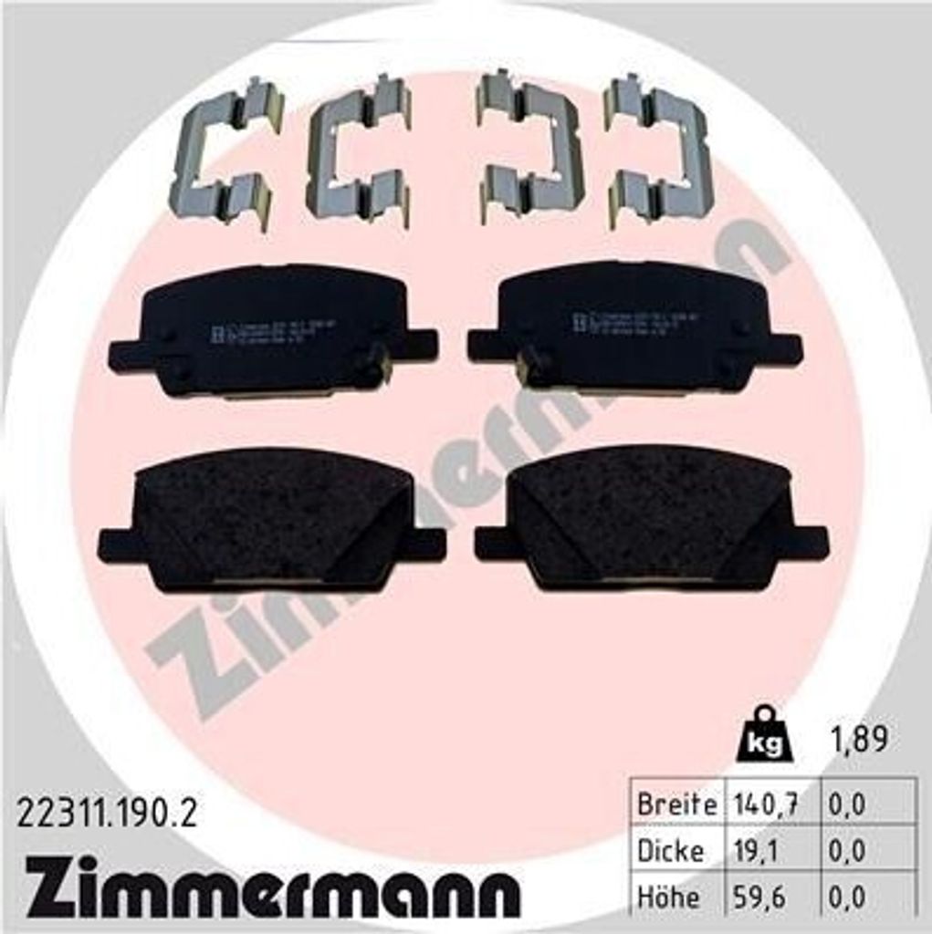 ZIMMERMANN Bremsbeläge Satz Vorne Bremsklötze für OPEL Mokka / Mokka X (J13) 22311.190.2