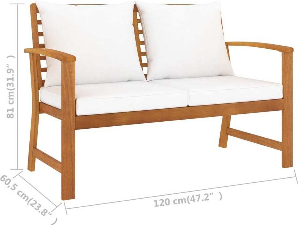 vidaXL Gartenbank 120 cm mit Cremeweißen Kissen Massivholz Produktbild 5