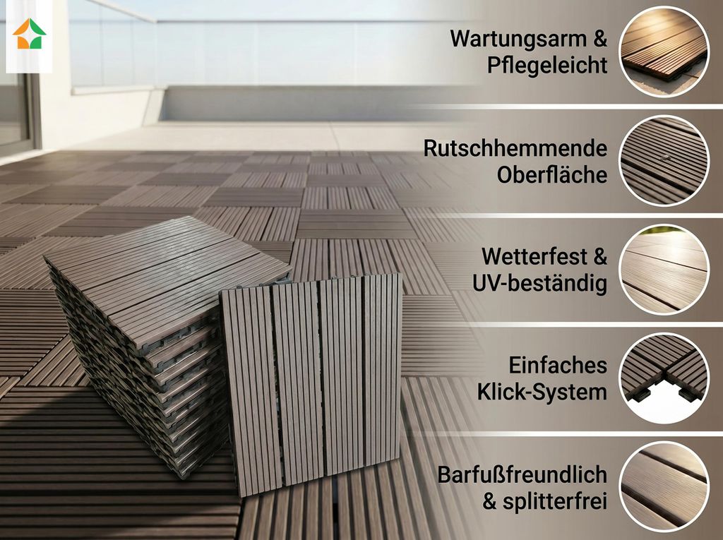 WPC Terrassenfliesen MAURICE 30x30 cm, 11pcs/ctn - Kaffeebraun