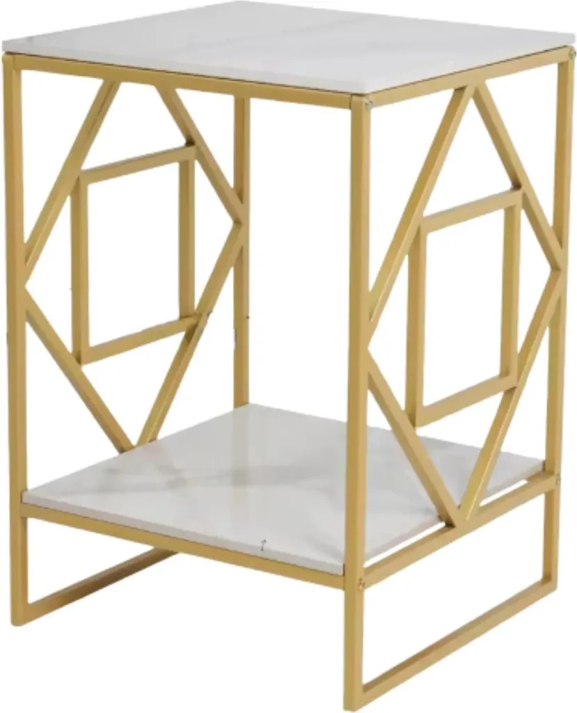 Tavolino Mira Moderno 40x40cm | Marmo Smeraldo e Gambe Oro