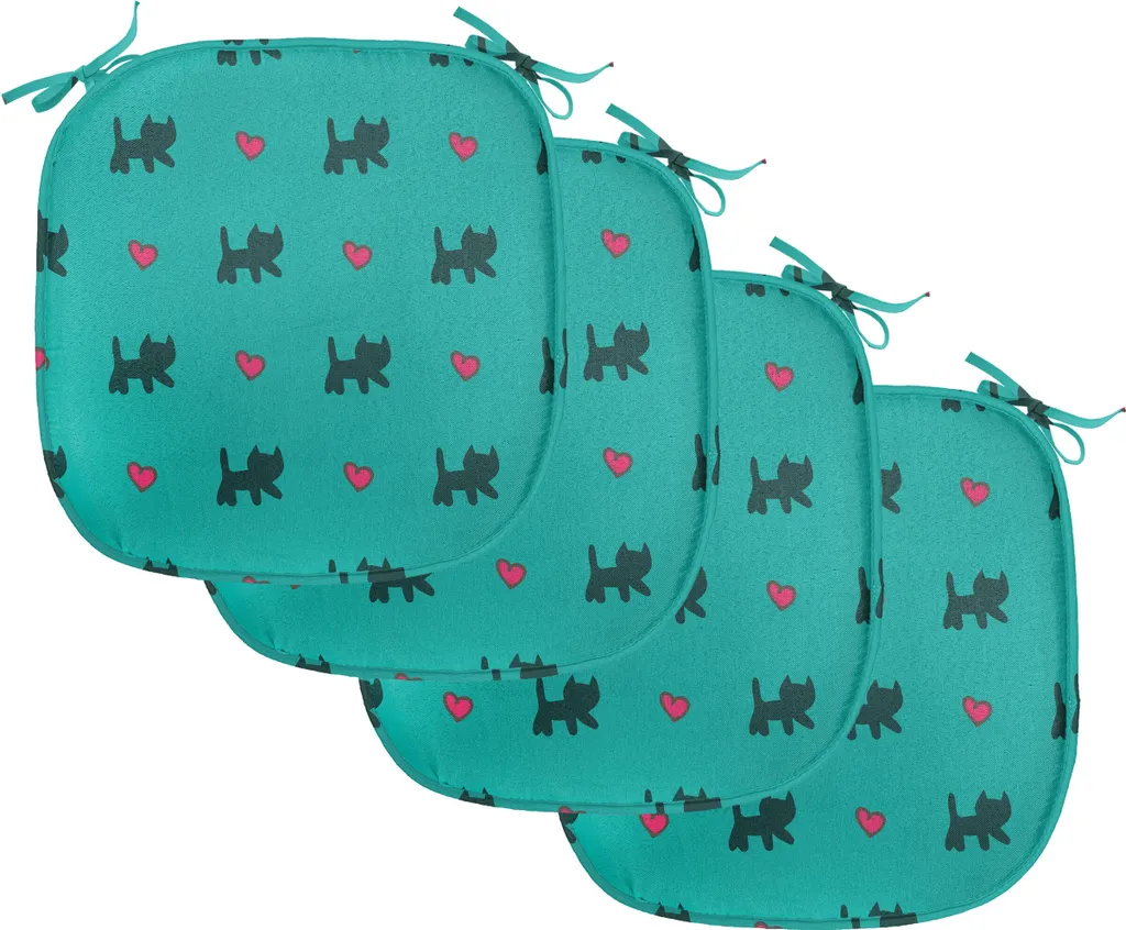 ABAKUHAUS Lot de 4 Galettes de Chaise Chatons Roses Teal 40x40 cm
