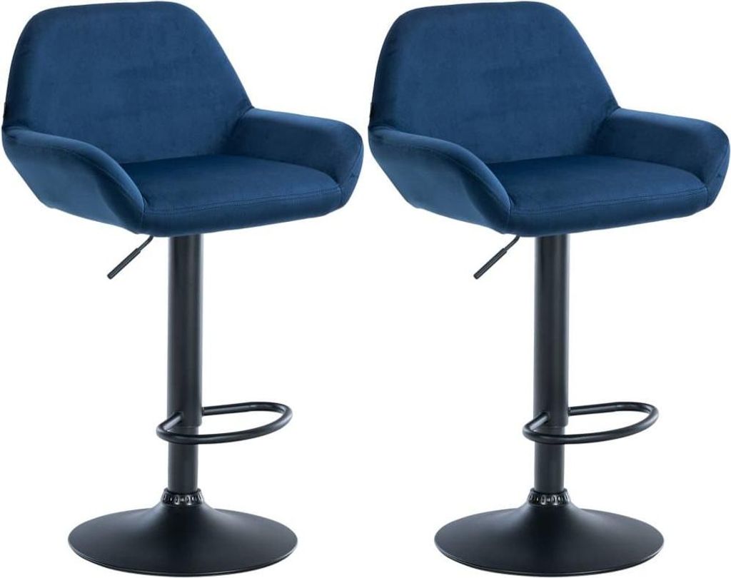 Set mit 2 Barhockern – Samtsitze – höhenverstellbar, um 360 ° drehbar | Farbe: Blau | Material Chassis: Metall mattschwarz