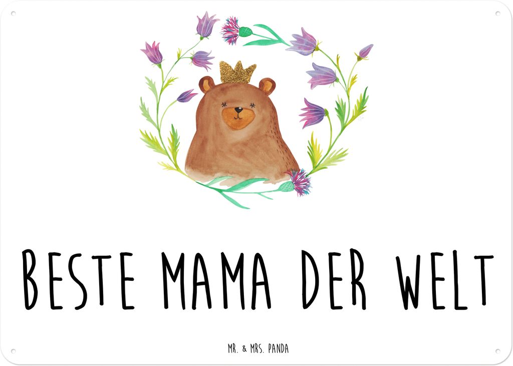 Mr. & Mrs. Panda Schild Bär Königin DIN A3 - Weiß - Geschenk, tafel, Mama, Teddy, Lieblingsmensch, Mutter, Blechschild, Beste, Mom, Türschild, ...
