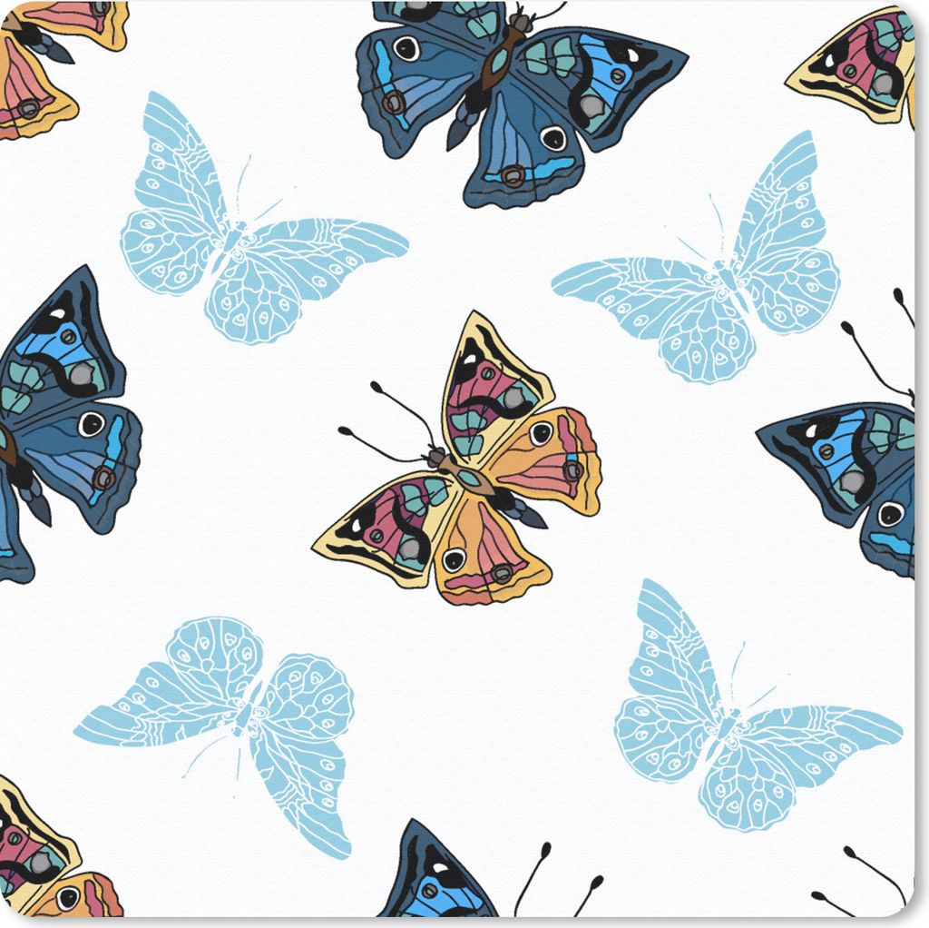 MuchoWow Mauspad Mousepad Schmetterling - Insekten - Muster - Sommer 30x30 cm - Mousepads - Maus Mat - Pad - Mausunterlage - Gaming