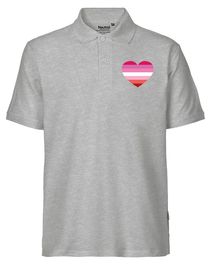 Huuraa Herren Polo Shirt Lesbische Pride Flagge LGBTQ Herz M Sport Grey Bio Baumwolle Fairtrade Poloshirt Geschenkidee