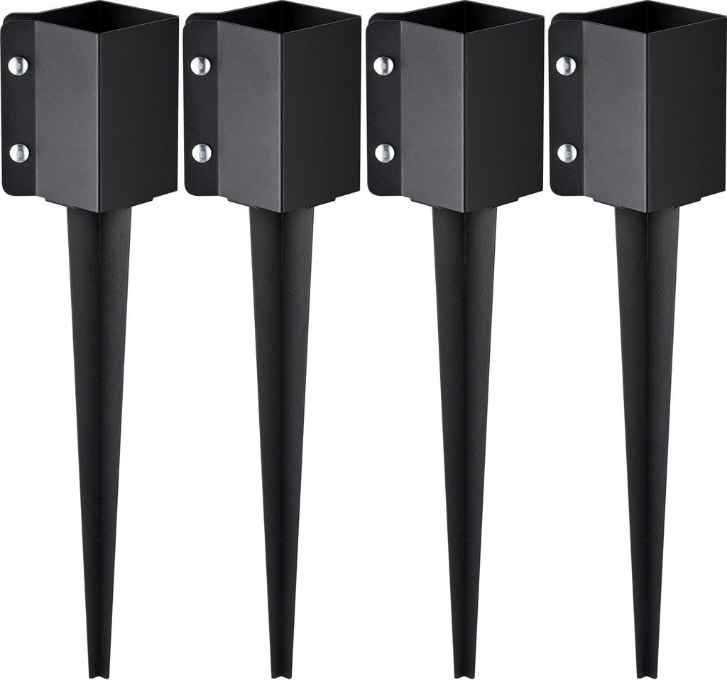 Erdspieß für Zaunpfosten, 4er-Pack, 113 x 113 x 610 mm Außendurchmesser (Innendurchmesser 8,9 x 8,9 cm), Metall, schwarz pulverbeschichtet, Erds...