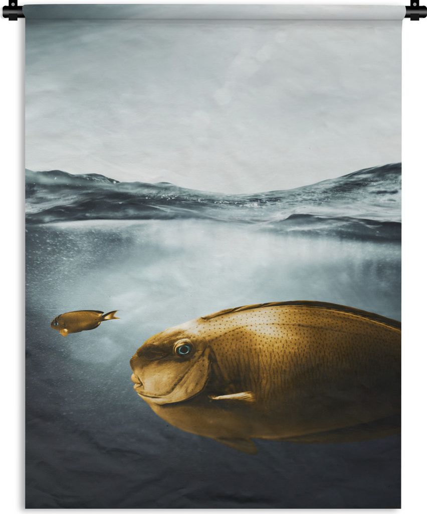 MuchoWow Wandteppich Wandbehang Meer - Fisch - Gold 60x80 cm Tapisserie Dekoration Wandtuch - Decke - Wandtücher - Wohne