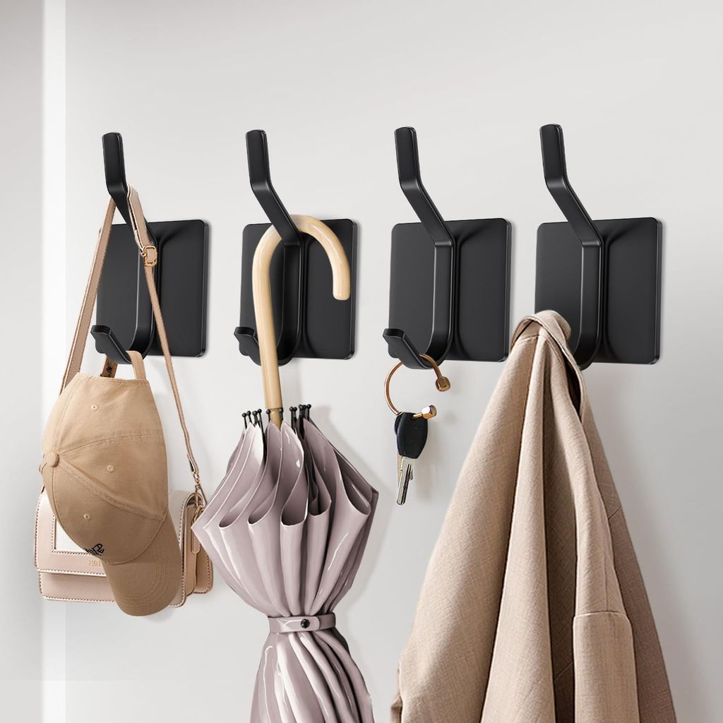 Selbstklebende Haken, 4 Stück, bohrfreie Wandhaken aus Edelstahl, schwarze selbstklebende Haken für Bad und Küche, Handtuchhaken für Kleidung, ...