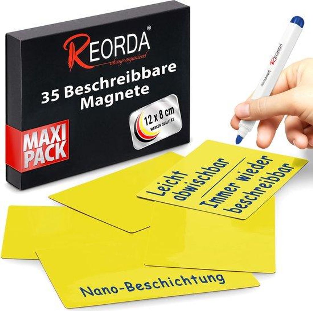 Reorderbare Magnetstreifen - 35 Schreibbare Streifen - 12 x 8 cm Gelb | Schreibbare Magnetstreifen für Whiteboards, Kanbanbretter und Magnetbrette...