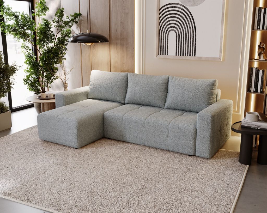 Ecksofa Schlafsofa NOHA in Stoff Now or Never Grau Ottomane Links