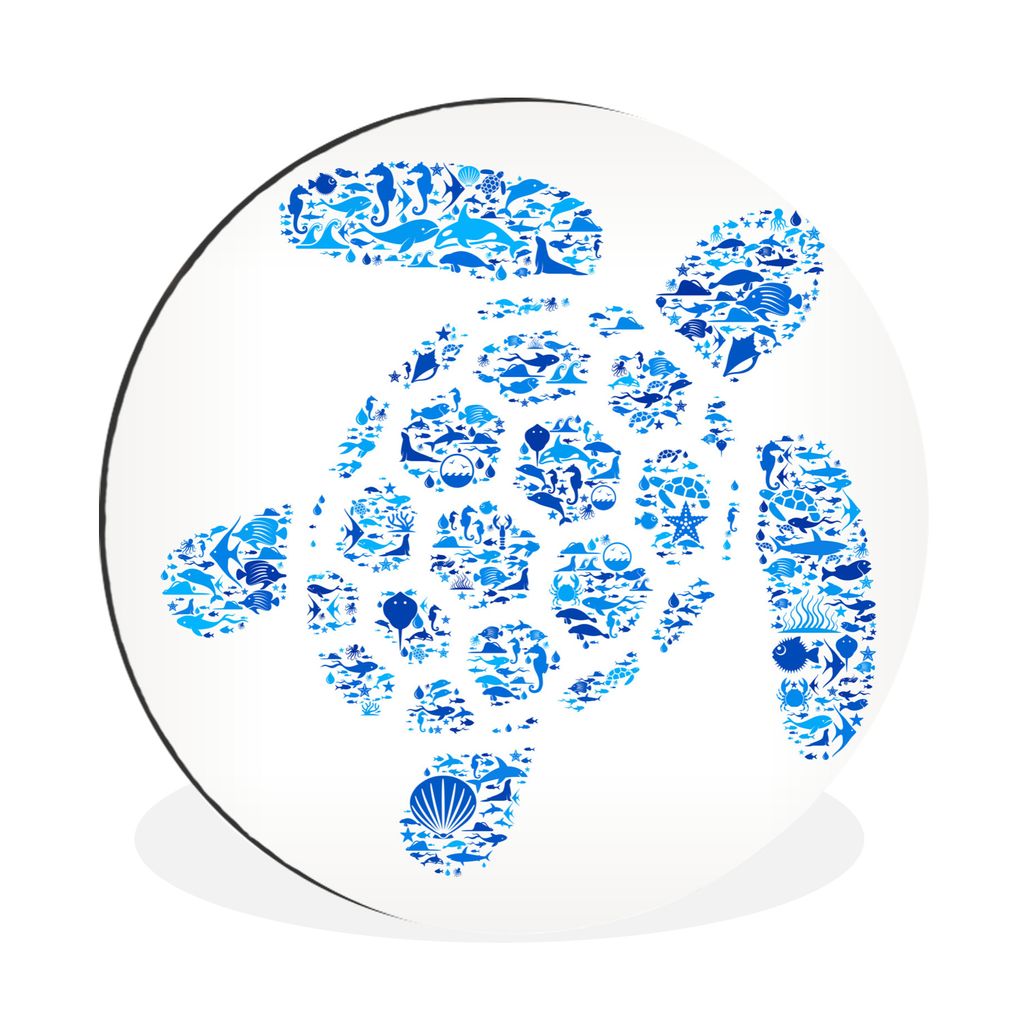 MuchoWow Aluminium Wandkreis Meerestiere - Design - Schildkröte Ø 90 cm Wanddeko Modern Wohnzimmer - Mauerkreis - Wandbilder - Runde Bild - Bil...