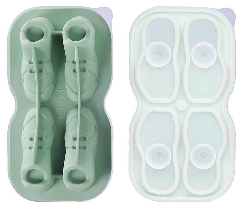 Eiswürfelform aus lebensmittelechtem Silikon mit Deckel, 4 Fächer, leicht zu entnehmen, Schuhform, kreativer Eiswürfelbereiter für die Hausbar