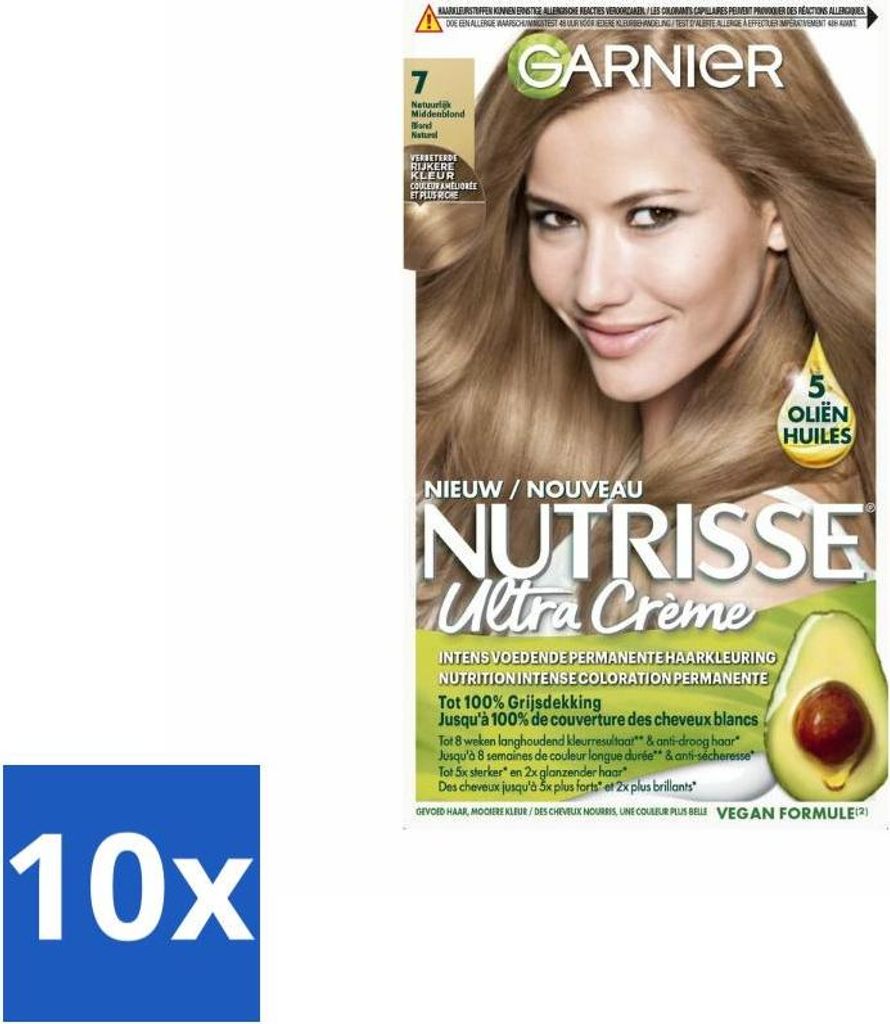 Garnier – Nutrisse Ultra Cream 7 – Haarfarbe – Natürliches Blond – Intensive Pflege – Permanente Farbe - Vorteilspack - 10 Stücke