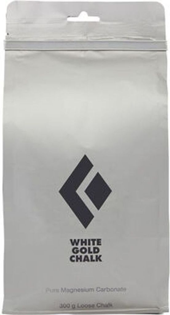 Verpackung von Loose Chalk von Black Diamond; 400 g; für Kletterer; in silberner Tüte mit schwarzem Logo.