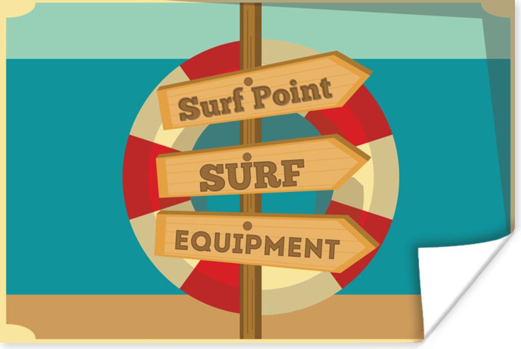 MuchoWow Poster Illustration 'surf point, surf equipment' mit Rettungsboje 60x40 cm - Schlafzimmerdekoration