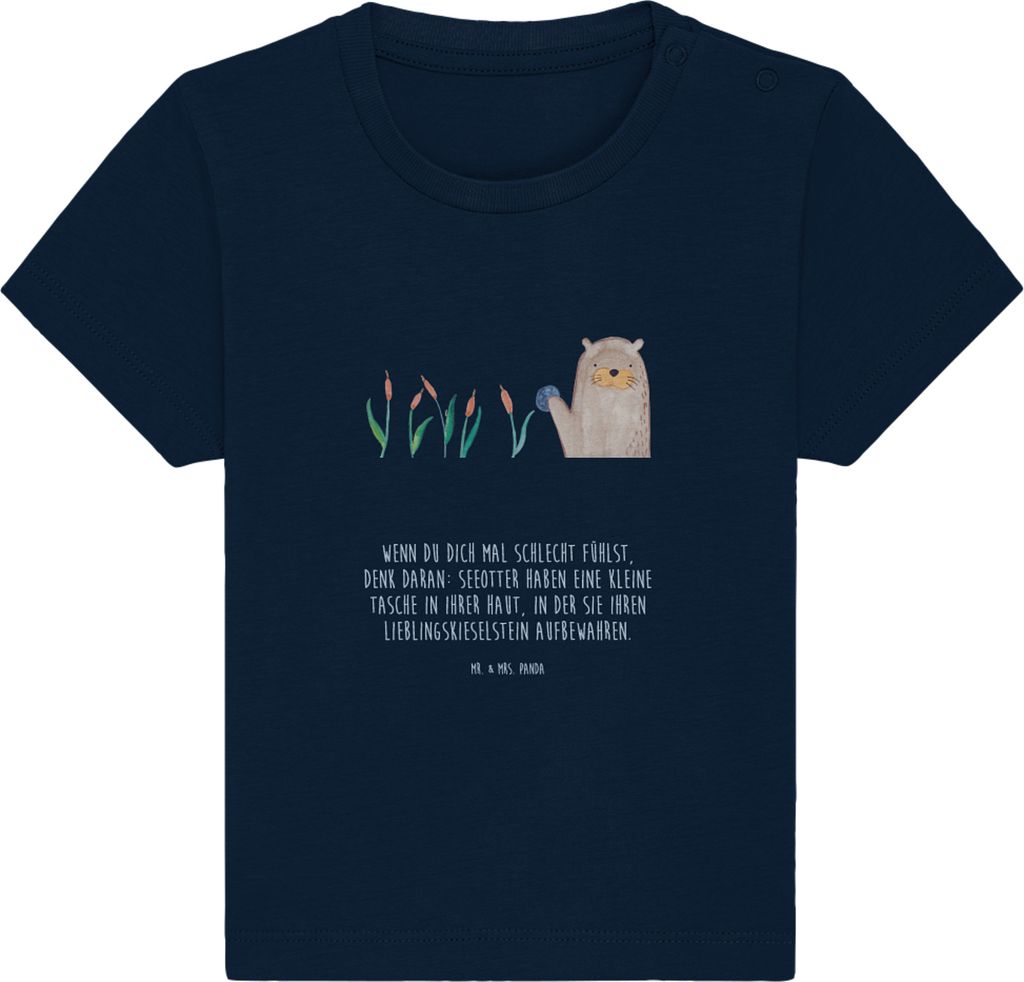 Mr. & Mrs. Panda Babyshirt Otter Stein 6. - 12. Monat - French Navy - Geschenk, Pflanzen, Fun Facts, T-Shirt, Kinder, Seeotter, Baby, Oberteil, Wit...